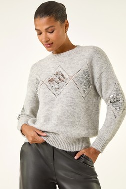 Roman Grey Diamond Sparkly Knit Jumper