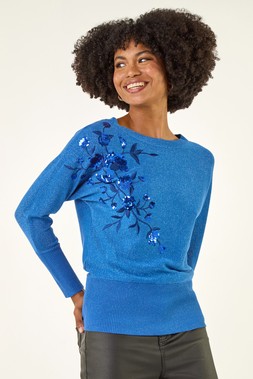 Roman Blue Floral Sparkly Knit Jumper