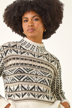 Roman Beige Jacquard Stitch Knit Jumper