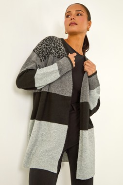 Roman Petite Dark Grey Animal Block Knit Cardigan