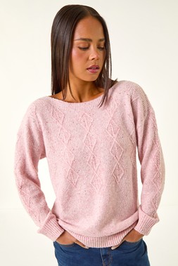 Roman Pink Light Petite Sequin Cable Knit Jumper