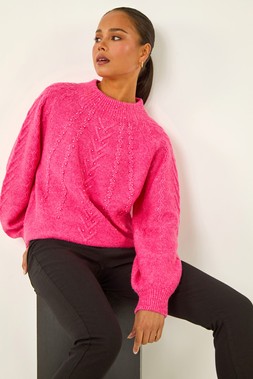 Roman Petite Pink Cable Knit Embellished Jumper