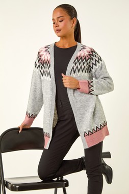 Roman Petite Grey Fairisle Knit Cardigan