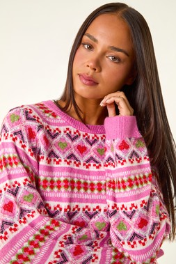 Roman Petite Pink Heart Stripe Knit Jumper