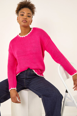 Roman Fuchsia Stitch Detail Soft Knit Jumper