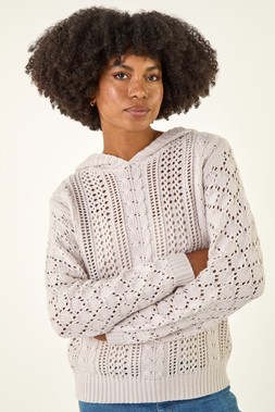 Roman Cream Hooded Cable Knit Jumper