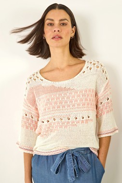 Light Pink Textured Abstract Knit Jumper