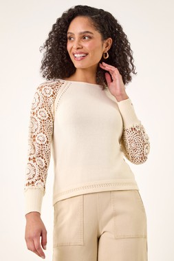 Roman Crochet Sleeve Knit Jumper