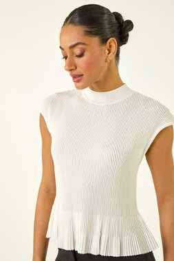 Dusk Ivory Crinkle Knit Peplum Top