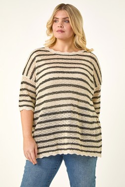 Roman Curve Scallop Hem Stripe Knit