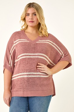 Roman Curve Rose Stripe V-Neck Knit Jumper