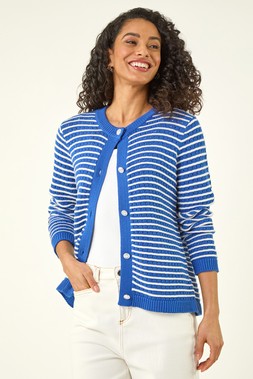 Dusk Blue Stripe Button Knit Cardigan