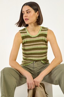 Roman Green Shimmer Stripe Knit Vest