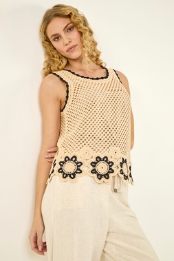 Roman Natural Crochet Floral Knit Vest
