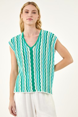 Roman Green Wave Stripe Knit Top