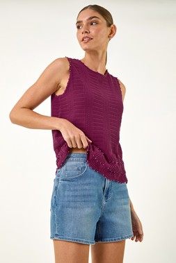 Roman Aubergine Pearl Trim Knitted Vest