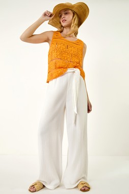 Roman Orange Crochet Knit Vest