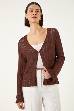 Roman Chocolate Light Ribbed Knit Cardigan