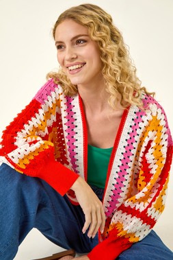 Roman Orange Crochet Edge Knit Cardigan