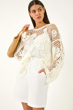 Roman Floral Open Crochet Knit Tunic