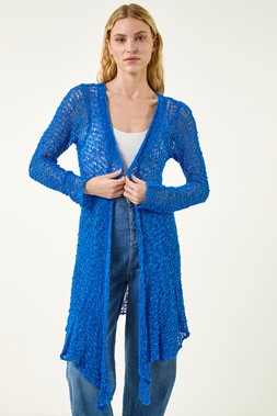 Roman Blue Popcorn Knit Longline Cardigan