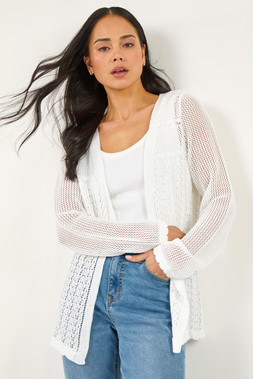 Roman Petite Ivory Pointelle Knit Cardigan