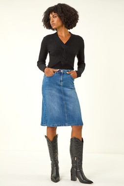 Roman Denim Cotton Denim Stretch A line Skirt