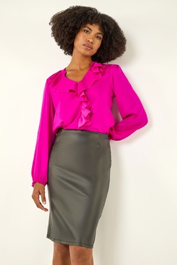 Roman Pewter Faux Leather Pull On Pencil Skirt