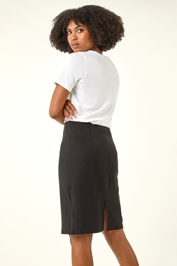 Roman Black Pull On Stretch Elastic Waist Pencil Skirt