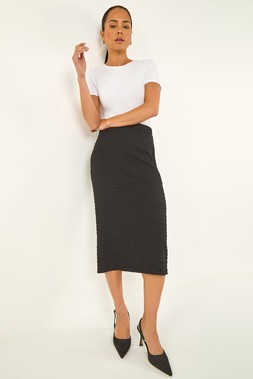 Roman Petite Black Textured Midi Skirt