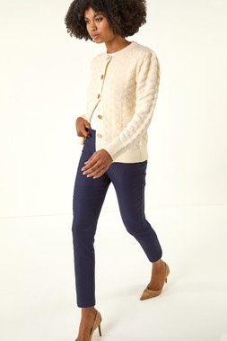 Roman Navy 3/4 Length Stretch Elastic Waist Trouser