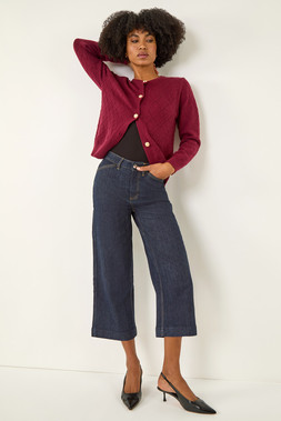 Roman Indigo Wide Leg Stretch Cropped Denim Culottes