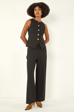 Roman Black Wide Leg Stretch Trousers