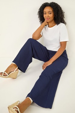 Roman Petite Navy Textured Stretch Trouser