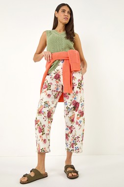 Roman Printed Cotton Stretch Barrel Leg Trouser