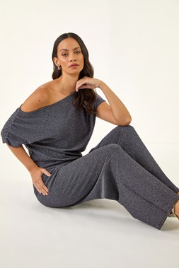 Dusk Navy Metallic Wide Leg Trousers