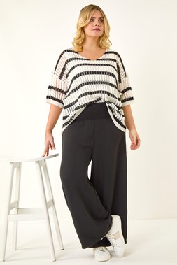 Roman Curve Black Shirred Wide Leg Trouser