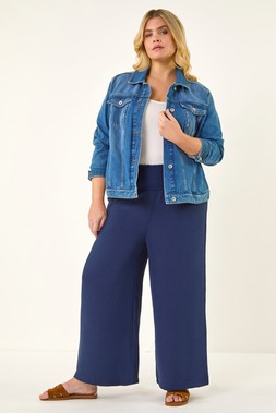 Roman Curve Navy Shirred Wide Leg Trouser