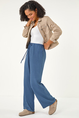 Roman Blue Stripe Tie Waist Pocket Trouser