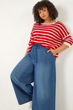 Roman Curve Tie Waist Denim Trouser