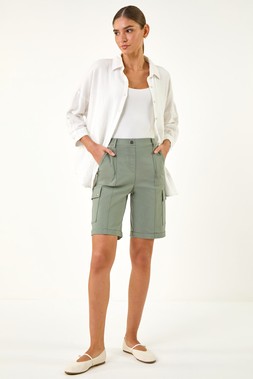 Khaki Cargo Pocket Stretch Shorts