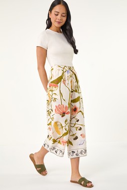 Roman Petite Ivory Floral Cropped Trouser