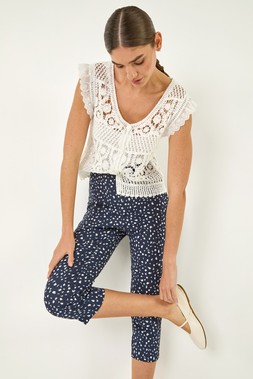 Roman Navy Bengaline Spot Print Cropped Trouser