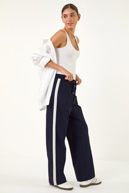 Roman Navy Tie Waist Bengaline Side Stripe Trouser