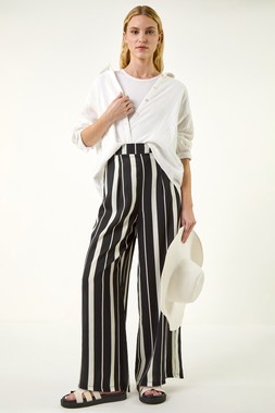 Roman Black Stripe Print Wide Leg Trouser