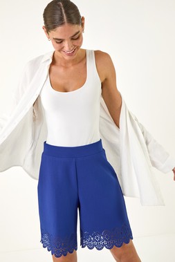 Roman Royal Blue Laser Cut Hem Shorts