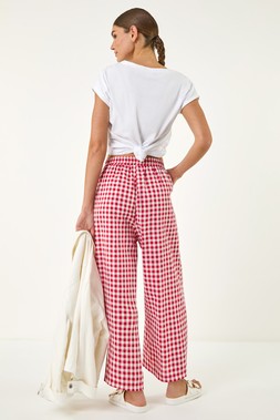 Roman Red Gingham Tie Waist Cropped Trouser