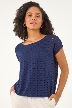 Roman Navy Cut Out Detail Stretch Top