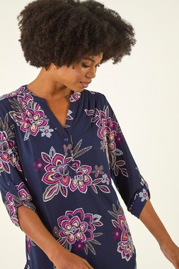 Roman Cerise Floral Puff Print Stretch Shirt