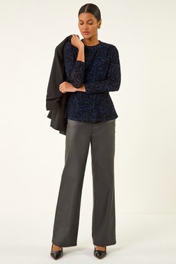Roman Navy Flock Mesh Textured Top